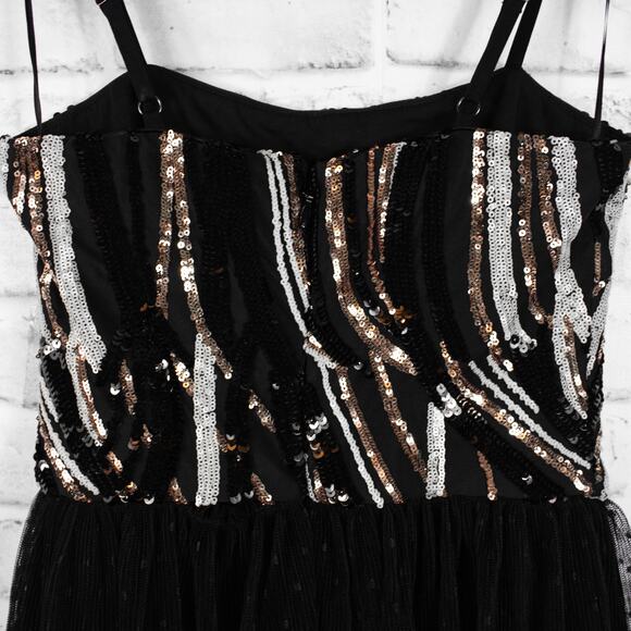 Dress the Population Black Sequin Tulle Midi Dress Women Small Cocktail Holiday - Picture 7 of 11